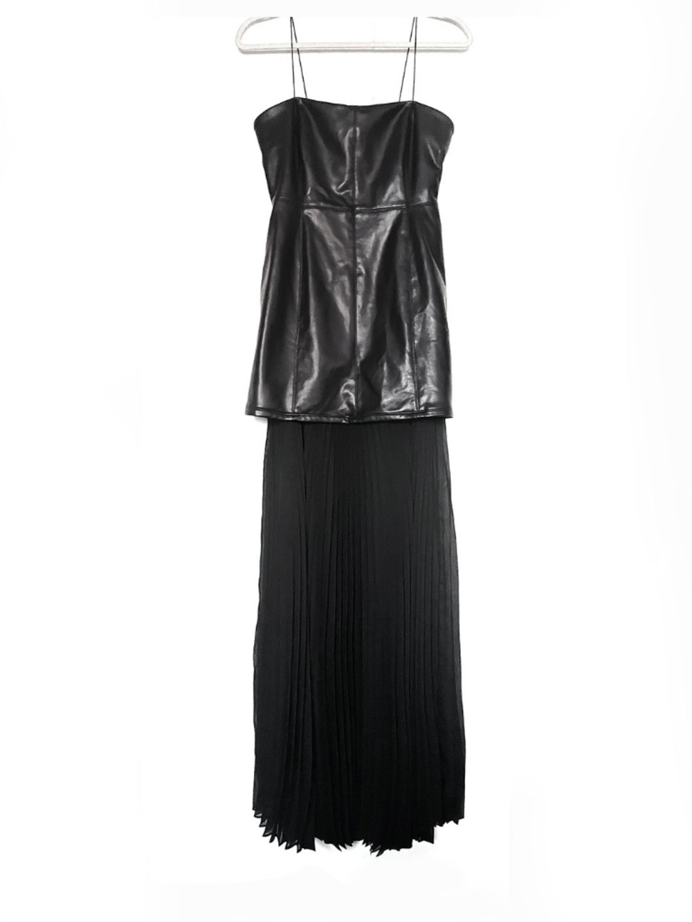 Kenneth Cole Women's Black Faux Leather Pleated Combo Corset Ball Gown Size: S - Picture 2 of 8